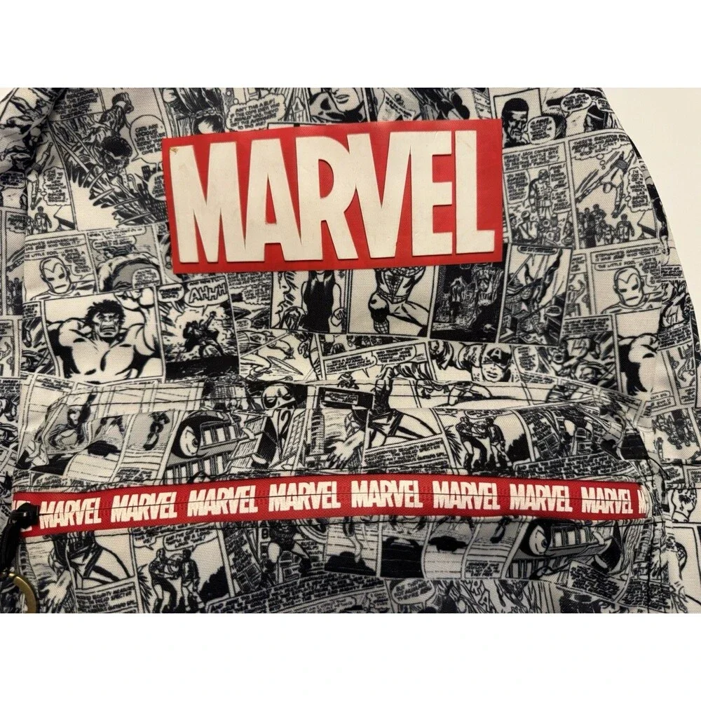 Marvel comic book pattern backpack -white&blk With Red Trim